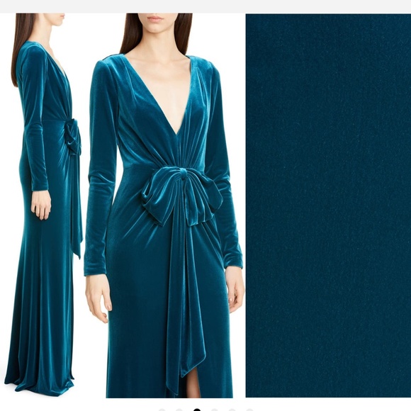 Badgley Mischka | Dresses | Long Sleeve Velvet Gown | Poshmark